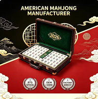 Mahjong Americano de Lujo Moderno, Fichas Acrílicas Rojas y Azules con Tapete de Juego con Diseño Floral Azul, Portátil, 166 Piezas