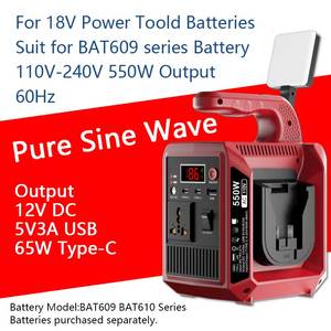 Onduleur portable à onde sinusoïdale pure 550W, pack de batteries 18V 20V, AC vers AC 60Hz 110V-240V, charge rapide USB Type C 65W, LED 12V DC - Product Image 5