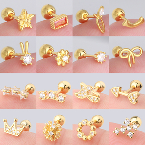 925 in argento Sterling Tragus Helix Daith Cartilage Piercing orecchino placcato <span class=keywords><strong>oro</strong></span> gioiello Fine orecchino con zircone cubico orecchino - Product Image 1