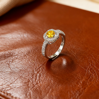 KAAN JEWELRY Damen 925 Silber Rhodinierter Ring mit gelbem Quadrat Zirkon Trendy Design für Geschenk anlässe