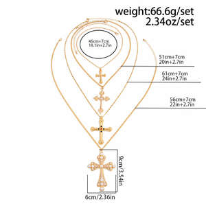תכשיטי מוזס, סט של 4 יחידות, תליון צלב בסגנון היפ הופ, משובץ פנינים מלאכותיות, אבני חן ניטרליות, ניתן לערום - Product Image 4