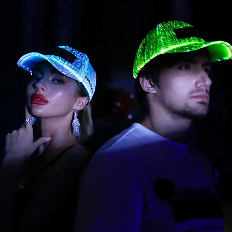 LED Light Up Baseball Cap Glow DJ Hats with LED Lights USB Rechargeable Luminous Fiber Optical Party Sports Caps