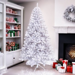 Grand <span class=keywords><strong>arbre</strong></span> de Noël artificiel pliable en plastique, réaliste, pré-éclairé par <span class=keywords><strong>LED</strong></span>, avec charnières, pour l'extérieur, en argent, vente en gros - Product Image 6