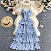 Robes de plage décontractées à volants pour femmes, tendance, à bretelles spaghetti, col en V, plissées et à étages, pour revendeurs en ligne personnalisés