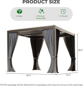 Pérgola de Aluminio con Techo de Láminas Ajustables e Impermeables, Gazebo para Exteriores - Product Image 3