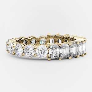 14KソリッドゴールドムードエタニティバンドハーフエメラルドカットハーフラウンドカットラボダイヤモンドDEF-VSフルエタニティダイヤモンドバンド - Product Image 1