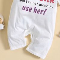 Pakaian Bayi Ramah Lingkungan Grosir Pabrik Unisex, Romper Putih Polos dengan Cetakan Huruf, Lengan Pendek, Romper Satu Potong, Kancing Tekan