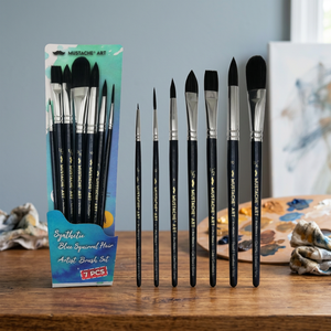 MUSTACHE ART Ensemble de pinceaux de voyage pour aquarelle, 7 pièces, professionnels, en nylon synthétique, manche en bois, pour peinture acrylique et gouache - Product Image 4