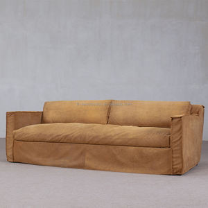 Sofá Cama de Cuero de Tres Plazas con Mechones <span class=keywords><strong>YSK</strong></span>-03, Estilo Wabi-Sabi, <span class=keywords><strong>Muebles</strong></span> de Madera Cómodos para Sala de Estar, Hotel, Apartamento, Villa - Product Image 4