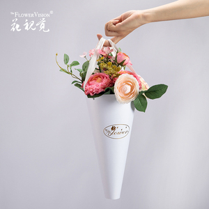 New design Korean creative folding paper round flower box cone portable bouquet packaging bag rose flower barrel