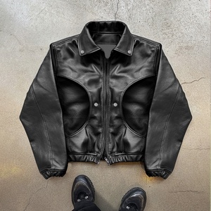 Vestes en cuir PU de haute qualité, style baseball, effet cuir véritable, pour moto, surdimensionnées, lourdes, avec fermeture éclair - Product Image 1