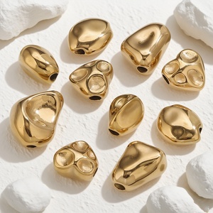 Irregular Pebble <b>Bead</b> | 18K PVD Gold Plated Stainless Steel <b>Large</b> Hole Spacer <b>Bead</b> for Jewelry Making | Waterproof ,Tarnish Free - Product Image 1