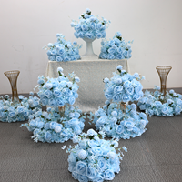 Boule de fleurs artificielle en soie bleue et blanche pour centre de table de mariage, décoration de toile de fond de cérémonie
