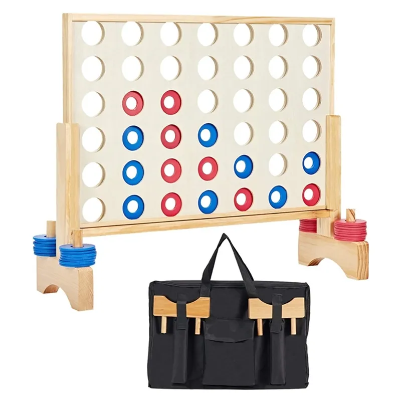 Enorme juego de mesa Connect 4 Line Up para juegos de fiesta en el jardín, juguete gigante de madera 4 en una fila con bolsa de transporte