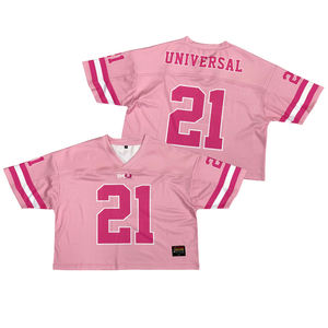 Custom Women Mesh Football Jersey <b>Pink</b> Cropped Boxy Fit Streetwear Sports Trend Oversize <b>Shirts</b> - Product Image 1