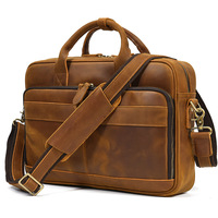 Grand sac d'affaires vintage en cuir pleine fleur pour ordinateur portable sac de mallette en cuir véritable de cheval fou sacs pour hommes