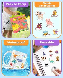 Livre d'autocollants créatifs en gros pour enfants, thème dinosaures et animaux, pour l'apprentissage précoce, avec autocollants réutilisables - Product Image 5