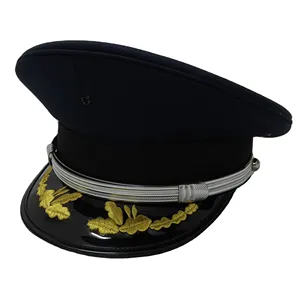 قبعة كابتن كاب تاثير ضابط تاج أسود اللون تصميم حسب الطلب مطرزة باللون الأسود