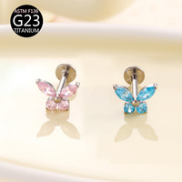 Boucles d'oreilles clous en titane ASTM F136 avec zircone cubique marquise papillon, bijoux de piercing corporel pour mariage, vente en gros personnalisée OEM ODM