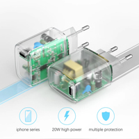Chargeur rapide transparent 20W de type C pour téléphone portable, fabriqué en usine OEM, avec certificat ETL FCC RoHS