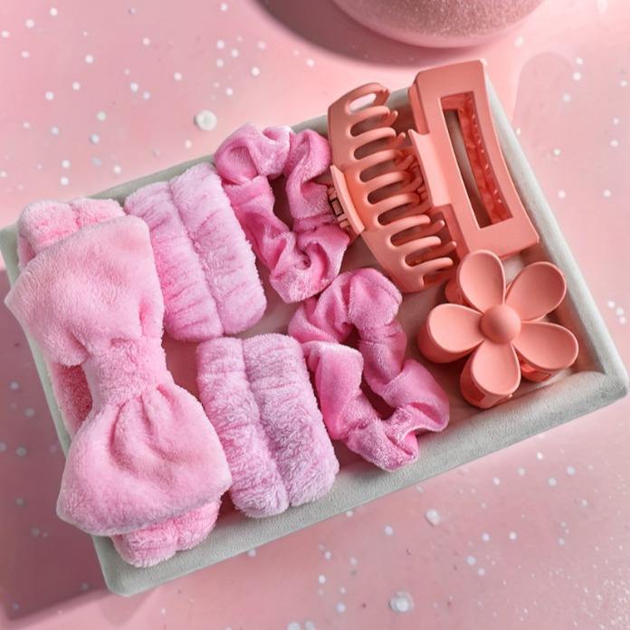 Lot de 8 serre-têtes avec anneaux roses en forme de gros intestin.