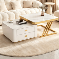 Table basse moderne de dernière conception avec rangement dissimulé, ensemble pour salon, table basse extensible avec base en acier inoxydable