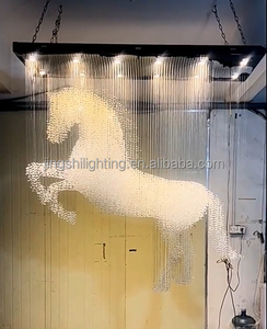 مصنع مخصص تصميم حديث كريستال قلادة الحصان الثريا فندق ردهة سقف عال ثريا معدنية - Product Image 2