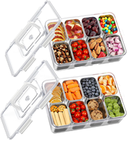 Verwijderbare luchtdichte snackbox, transparante organizer met deksel & handvat voor fruit, snacks, snoep, noten, 8 of 4-delige serveerschaal