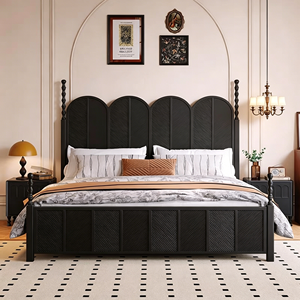 Premium Black Solid Wood Bed Frame French Vintage Multi-arched Panel Carved Headboard Turned Post Bedroom Furniture Stable Home - Product Image 5