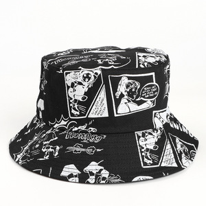 Nouveau Chapeau Bob Unisexe de Style Américain avec Imprimé Personnage de <span class=keywords><strong>Bande</strong></span> <span class=keywords><strong>Dessinée</strong></span>, Double Usage, Large Bord, Protection Solaire, pour l'Extérieur - Product Image 4