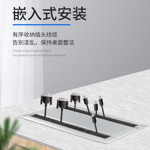 Desktop Cable Management Box <b>Rectangle</b> Pp Material With Brush Buffer Wall Mounted Minimalist Style Durable Threading Box - Product Image 3