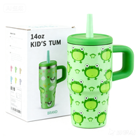Vaso de acero inoxidable de 14oz para niños, taza de viaje con estampado 3D de flores de dibujos animados, mango Flexible de lujo, Bebidas frías y calientes para acampar