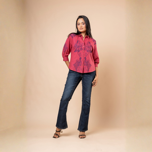 Chemisier polyvalent en lin rose de qualité supérieure avec broderie florale, respirant, idéal pour toutes les saisons, pour femme - Product Image 2