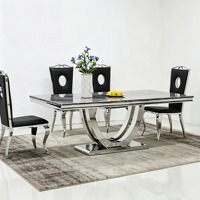 Ensemble de table à manger rectangulaire contemporaine Fanaosi 6 places avec chaises, pieds en acier inoxydable et plateau en marbre pour la maison ou la villa