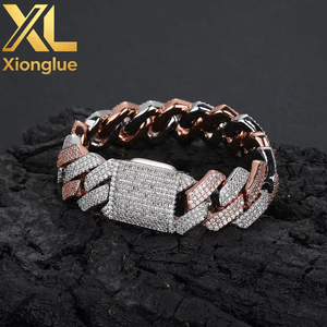 20mm Rose Gold Silver Plated <b>Copper</b> Alloy Cuban Link Claw Setting Hip Hop Iced Diamond <b>Bracelet</b> Necklace Fine Jewelry Men Women - Product Image 2