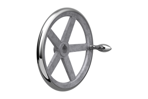Volante de hierro fundido gris K0671 con orificio reamado y ranura, equipado con mango de acero para control manual industrial - Product Image 3