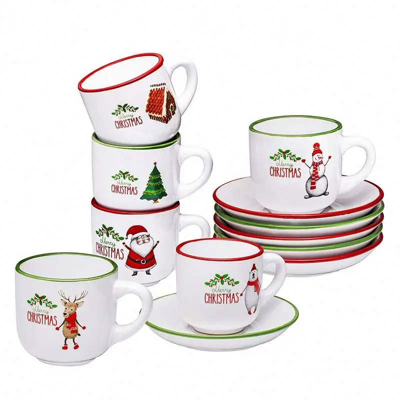 Juego de tazas y platillos de porcelana personalizados, juego de tazas de té blanco, rojo y verde con salsa, vajilla de China