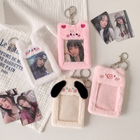 Gantungan Kunci Tempat Kartu Foto Kpop Plush 3 Inci Kawaii, Boneka Hewan Lucu Kartun Mini, Tempat Kartu Beruang Kelinci