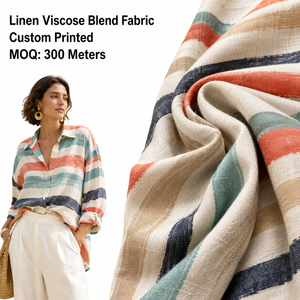 Tissu en rayonne et <span class=keywords><strong>lin</strong></span>, mélange <span class=keywords><strong>lin</strong></span>-viscose, tissé flammé, imprimé sur mesure, léger et respirant, chemise de villégiature pour femme, vente en gros - Product Image 1