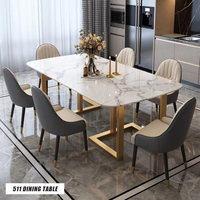 Table à manger moderne au design de luxe Pieds en acier inoxydable doré Ensembles de table à manger avec dessus en marbre Ensemble de table à manger