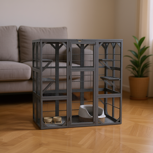 Jaula para Gatos, Casa para Mascotas, Metálica, Rectangular, Interior, Cómoda, Diseño Moderno, Modelo D0100HA8UAU - Product Image 2