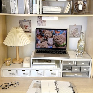 Double Layer Desktop <b>Storage</b> Rack <b>Computer</b> Riser Monitor Stand Organizer Rectangle Foldable Standing Type Office Stationery - Product Image 1