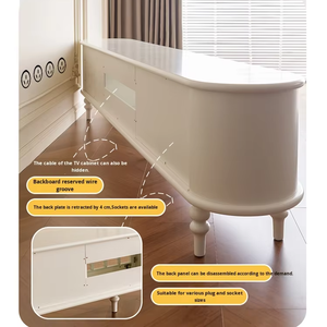 Ensemble de meubles TV en bois massif de style français, rangement à 4 tiroirs, meuble TV de salon en bois blanc - Product Image 6