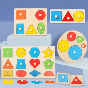 Puzzle kayu balita usia 1-3 bentuk pertama tombol Jumbo teka-teki pasak kayu untuk bayi