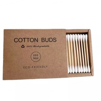 Palos de oreja de madera con logotipo personalizado, bastoncillos de algodón natural, 200 Uds., bastoncillos de algodón de bambú con caja de papel Kraft