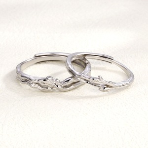 925 Sterling Silver Branch Anel de casal ajustável para casal Casamento Presente Ocasião Homens Mulheres Jóias - Product Image 2