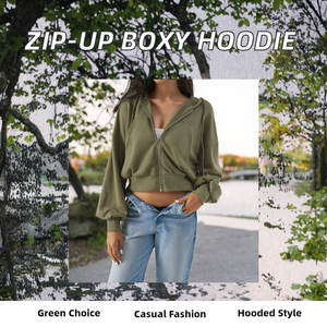 Custom Casual Streetwear Cropped Top Boxy Knitted Hoodie Full Zip up Poliéster Color sólido Pullover Jacket para las mujeres - Product Image 2