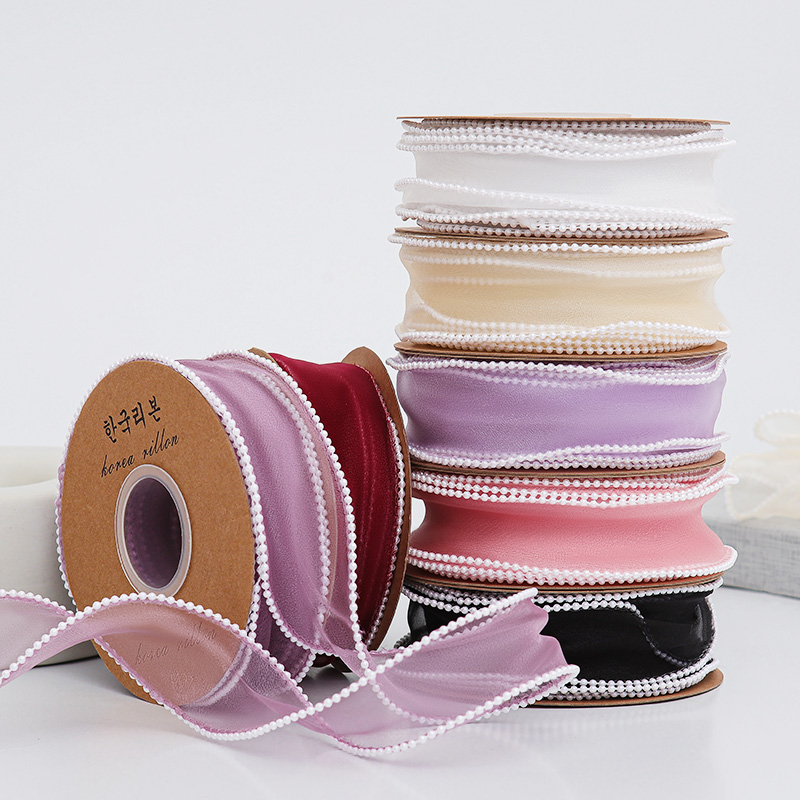 Pearl Fish Tail Yarn Flower Gift Bouquet Packaging Ribbon, Bow Mesh Pearl Ribbon