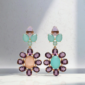Pendientes Colgantes de Flor de Amatista Chapados en Oro al por Mayor, Pendientes de Gota de Piedras Preciosas Multicolor de Corte Ovalado para Mujer - Product Image 3