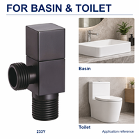 Robinet d'angle en laiton noir G1/2 à filetage mâle, cartouche céramique, poignée carrée noire, vanne d'entrée d'eau pour lavabo de salle de bain et toilettes